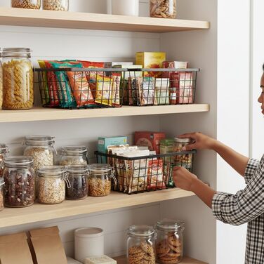 Кухонні металеві дротяні кошики, кошик для зберігання, дротяний кошик з ручками, для зберігання продуктів, органайзер, побутовий холодильник для шаф, комори, ванної кімнати, чорний, 4 предмети. Чорний, 4 шт., новий, малий