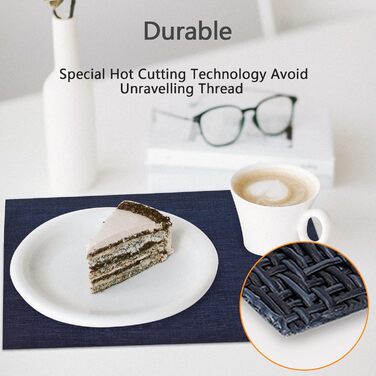 Серветки, що миються Набір з 6 серветок Протиковзка серветка ПВХ Термостійка серветка для столу, S01 Navy blue S01 Navy blue 6 шт.