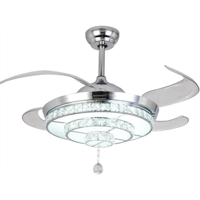 Тихий стельовий вентилятор кришталеві стельові вентилятори зі світлом, сучасні висувні лопаті, люстра, світлодіодний стельовий вен