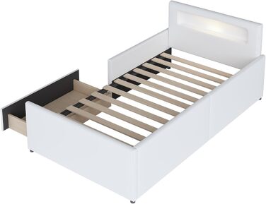 Молодіжне ліжко Dolaman Modern 90x200 см м'яке ліжко з основою, ліжко з рейковою рамою та місцем для зберігання, м'яке узголів'я з