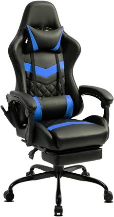 Ігрове крісло Delman, гоночне крісло, офісне крісло, комп&39ютерне крісло, масажне крісло з 6 точками вібрації, крісло керівника, штучна шкіра, ергономічна підставка для ніг 12-0037 (синє)