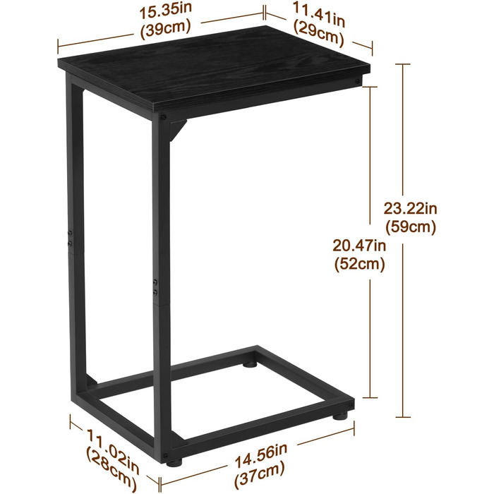 Набір з 2 приставних столиків AMHANCIBLE, журнальний столик C-подібної форми, стіл для вітальні з металевим каркасом, мобільний журнальний столик, журнальний столик-диван для кави та ноутбука, приставний столик для спальні, вітальні, чорний