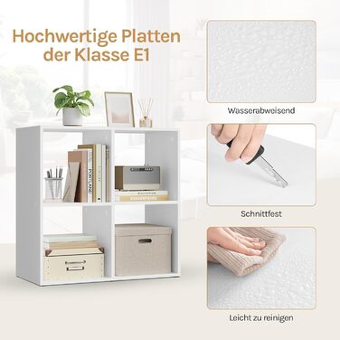 Книжкова полиця WOLTU, кубічна полиця з 4 відкритими відділеннями, маленька біла полиця, окремостояча полиця, полиця для файлів, офісна полиця, вітальня/кабінет, 60x60x29 см SK053ws 4 відділення (29Г x 60Ш x 60В см) білий