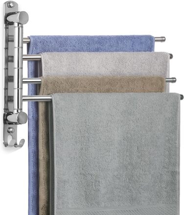 Рушникосушка JSVER з нержавіючої сталі 40 см, поворот на 180 з 4-ма поворотними ручками з гачками, що економить простір для ванної