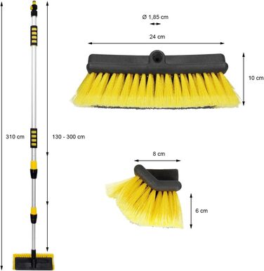 Німеччина Щітка для миття автомобілів з телескопічною ручкою, що висувається на 130-300 см, з вимикачем, м'яка щетина, алюмінієва