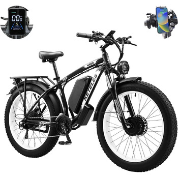 Електричний велосипед KETELES e-bike 26', 4.0 жирна шина, літієва батарея 48В 23Ач, подвійний двигун, гідравлічні дискові гальма, 21-швидкісний, всюдихідний електронний велосипед для дорослих чоловіків жінок білого кольору