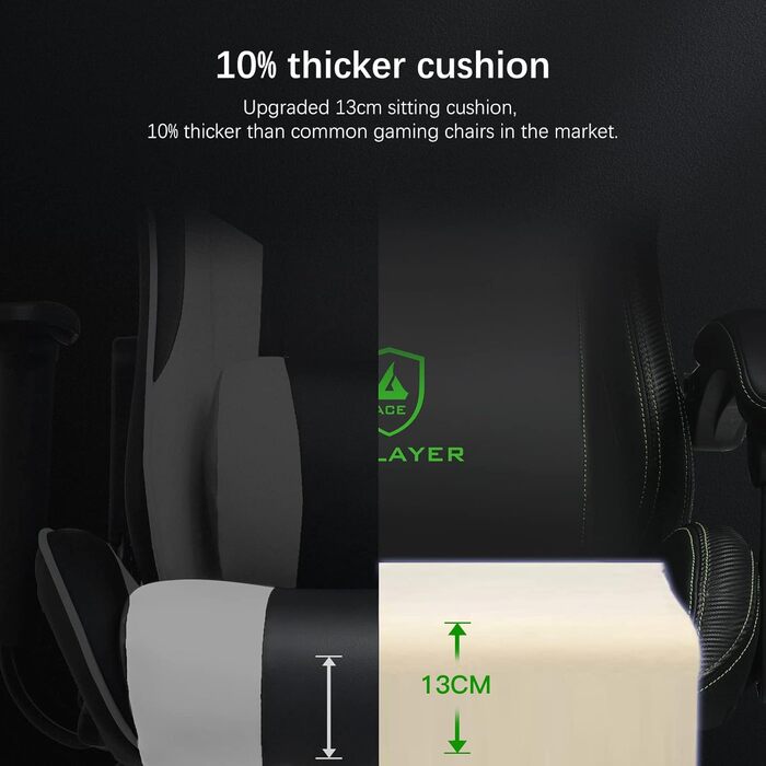 Ігрове крісло GTPLAYER, ергономічне ігрове крісло, стілець для роботи, гоночне крісло для ПК з підставкою для ніг, динаміки, музика, офісне крісло, витримує до 150 кг, зелений