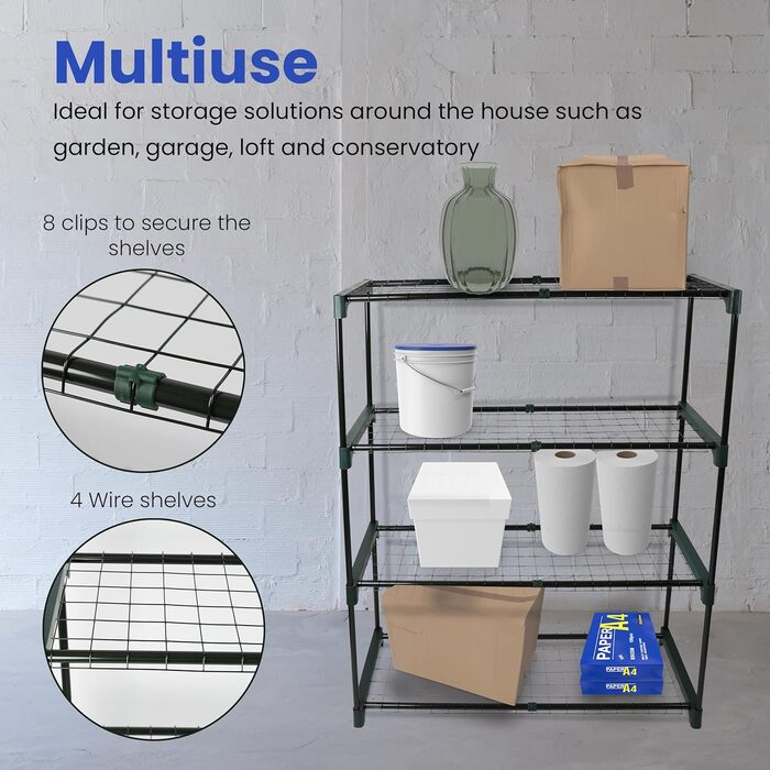 Садова полиця DIVCHI на 4 рівні Полиця для теплиці Полиця для сараю Полиці для рослин Полиця для гаража Вітрина для теплиці легке складання без інструментів (2 шт.) (Квіткові горщики не входять до 2 шт. (4-рівнева))