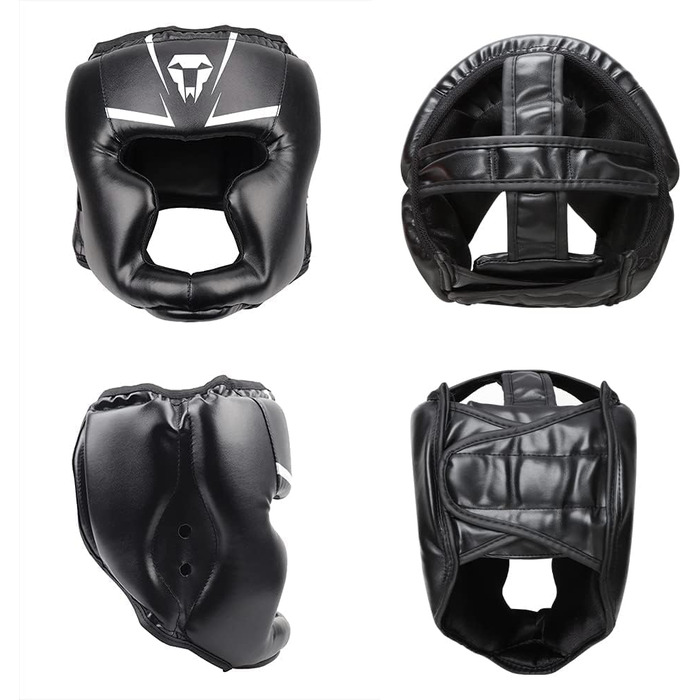 Боксерський шолом LangRay для дітей та дорослих, шкіряний боксерський шолом, захист обличчя для муай-тай, високе поглинання ударів з ідеальною видимістю та гарним поглинанням поту для бойових видів спорту, MMA, боксу, кікбоксингу, спарингу, розмір S, чорн