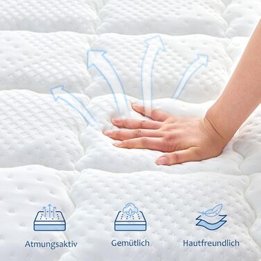 Матрац 90x200 см H3 висота 25 см із сертифікатом Oeko-Tex, 7-зонний пружинний матрац кишенькової дії, ортопедичний пружинний матрац середньої жорсткості, комфортна піна для дорослих H3/середньої жорсткості 90x200x25 см