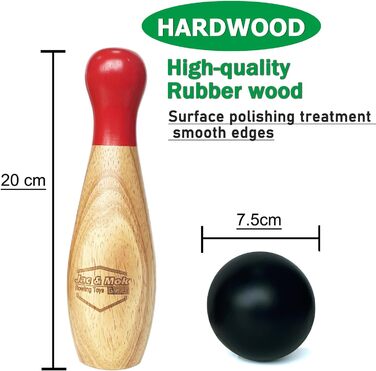 Набір для боулінгу Jac & Mok - Дерев&39яна гра в боулінг - Боулінг у бляшаній банці, іграшка для вулиці та дому (10 кеглей та 2 кулі, висотою 20 см) 10 кеглей та 2 кулі висотою 20 см