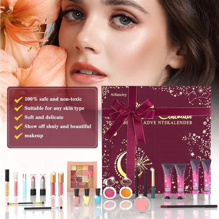 Адвент-календар краси, Адвент-календар макіяжу на 2025 рік, 24 вибрані унікальні косметичні засоби для догляду за шкірою, Сюрпризи з краси для жінок, підлітків та дівчат, Набори для макіяжу - Подарунки на Різдво