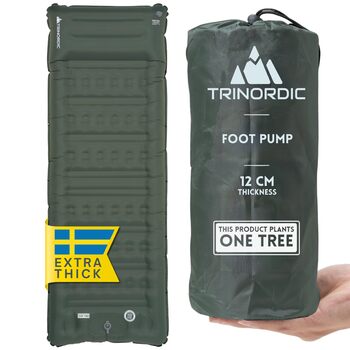 Надзвичайно товстий надувний килимок для сну - товщиною 12 см та шириною 70 см з ножним насосом та подушкою - Надувний матрац для кемпінгу з невеликим розміром упаковки для активного відпочинку, походів та велопрогулянок