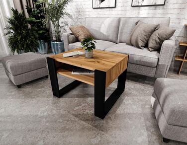 Журнальний столик 6553,6 см Стіл для вітальні з інженерної деревини, Міцний та сучасний журнальний столик з додатковим місцем для зберігання Журнальний столик, дуб Вотан/чорний, прямокутний 6553,6 см Дуб Вотан / чорний