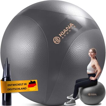 М&39яч для вправ та стабілізації - 4 розміри - Німецький дизайн - Нековзний м&39яч для йоги з виступами - Надзвичайно товстий та міцний - в комплекті насос та план вправ - Ідеально підходить для фітнесу та офісу, Темно-сірий L (для зросту до 180 см)