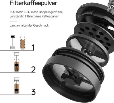 Портативний френч-прес NOTSEK Thermo, невеликий френч-прес з нержавіючої сталі 12 унцій, кемпінгова кавоварка без бісфенолу А зі щіткою для чищення губки для подорожей, кемпінгу та офісу