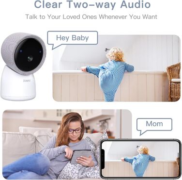 Монітор ARENTI з камерою 2K/3MP, 5 дюймів Wi-Fi Відеоняня PTZ 355, ІЧ нічне бачення, нічне світло, колискові, відображення темпера