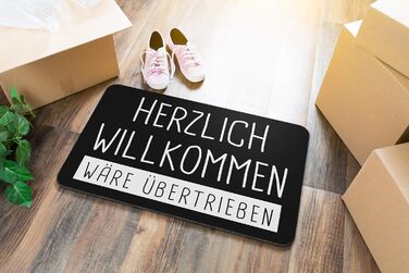 Килимок для дверей у формі кухля з написом &quotЛаскаво просимо - це перебільшення&quot - килимок, кумедний килимок - подарунок (чорний)