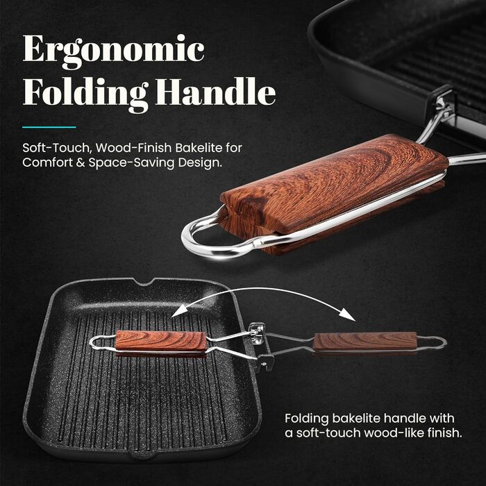 МИ ГОТУЄМО Титанова індукційна сковорода-гриль Ecochef, смугаста, 34 x 24 см, 5 шарів, Quantanium, Екологічно чиста, Без PFOA, Ков