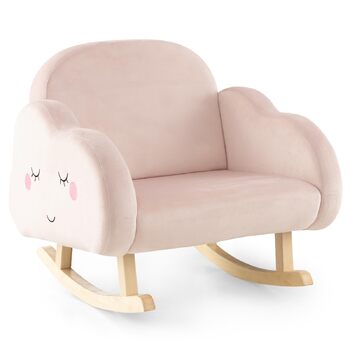Дитяче крісло DREAMADE, Дитячий диван з велюрової тканини зі спинкою, ніжками з масиву дерева та пристроєм проти перекидання, Крісло-гойдалка для дитячої кімнати, Дитячої кімнати та Вітальні (Рожеві хмари)