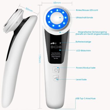 Ультразвуковий апарат Косметичний масажер для обличчя з глибоким очищенням, іонною терапією, підтяжкою обличчя, доглядом за очима, 2 світлотерапіями, термотерапією, мікровібраціями для підтяжки шкіри, омолодженням 03 Ультразвуковий апарат для обличчя