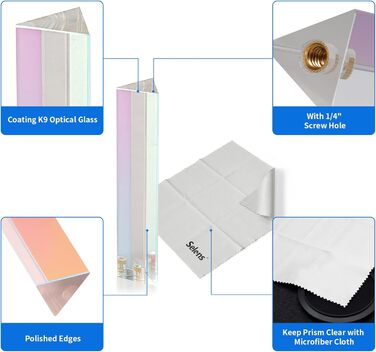 Трикутна призма Selens трикутна призма для фотографування з кришталевою мембраною з різьбовим отвором 1/4', трикутна призма з кришталевого скла для професійної оптики, створює ефект легкої веселки для фотографів