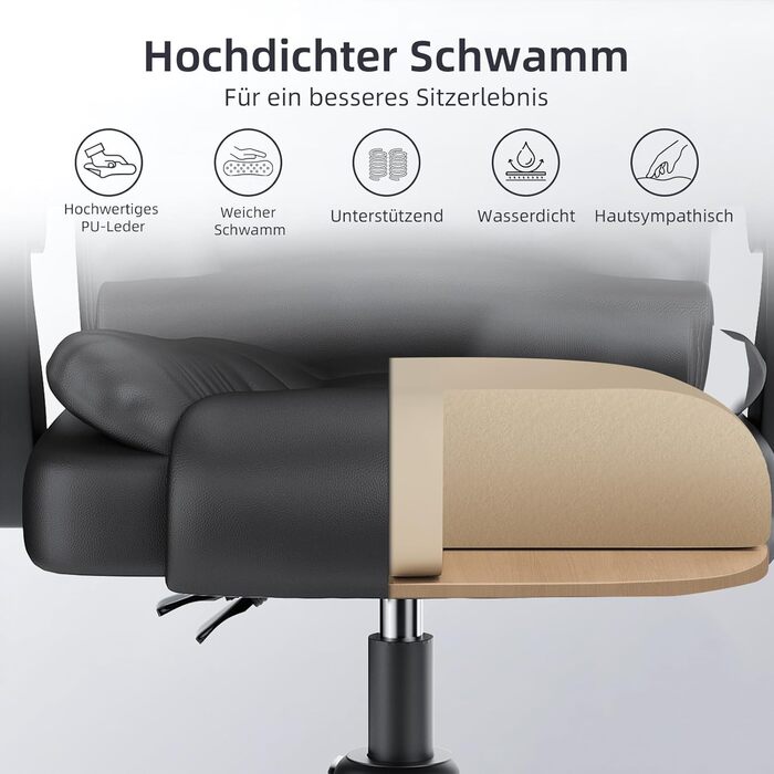 Офісне крісло керівника з ротантрі, стілець для роботи, ергономічне комп&39ютерне крісло з м&39якими підлокітниками та м&39якою спинкою, функція нахилу, регулювання висоти, обертове крісло зі штучної шкіри, чорного кольору без підставки для ніг