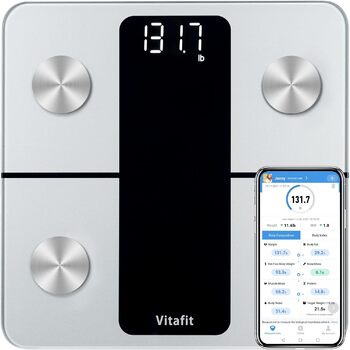 Ваги для ванної кімнати Vitafit Weight Fat Scale з додатком 180 кг, шкала складу тіла з Bluetooth, ваги для людей з жиром і м'язовою масою, ІМТ, білок, BMR, чорний (шкала жиру в організмі срібло)