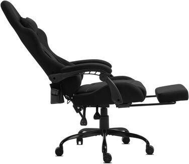 Ігрове крісло Delman, гоночне крісло, офісне крісло, комп&39ютерне крісло, масажна функція з 6 точками вібрації, крісло для керівника, тканинне, ергономічна підставка для ніг, 1036 (чорне)