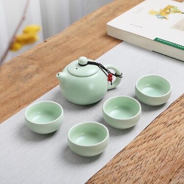 Набір для чаювання Кунг-фу, керамічний чайник з 4 чашками, скарбничка для чаю та піднос, ідеальний подарунок для розсипного чаю, зеленого чаю, та подорожей