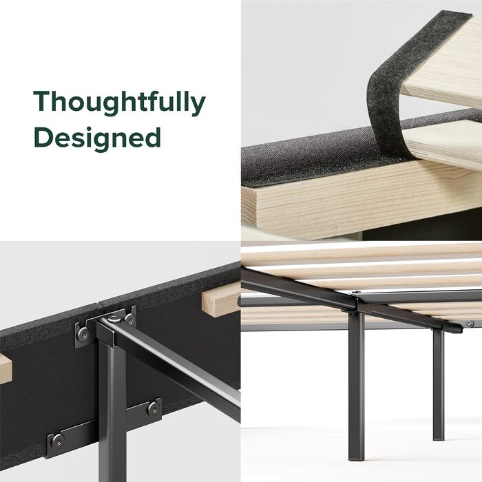 Каркас двоспального ліжка Zinus Maya - Ліжко 135 x 190 см - Висота 30 см - М&39який каркас ліжка-платформи з узголів&39ям - Дерев&39яна рейкова опора - Темно-сірий