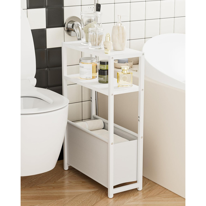 Журнальний столик з місцем для зберігання речей, 3-ярусний вузький журнальний столик з сумкою, вузька тумбочка, маленький журнальний столик для невеликих приміщень, спальня, вітальня, офіс (білий)