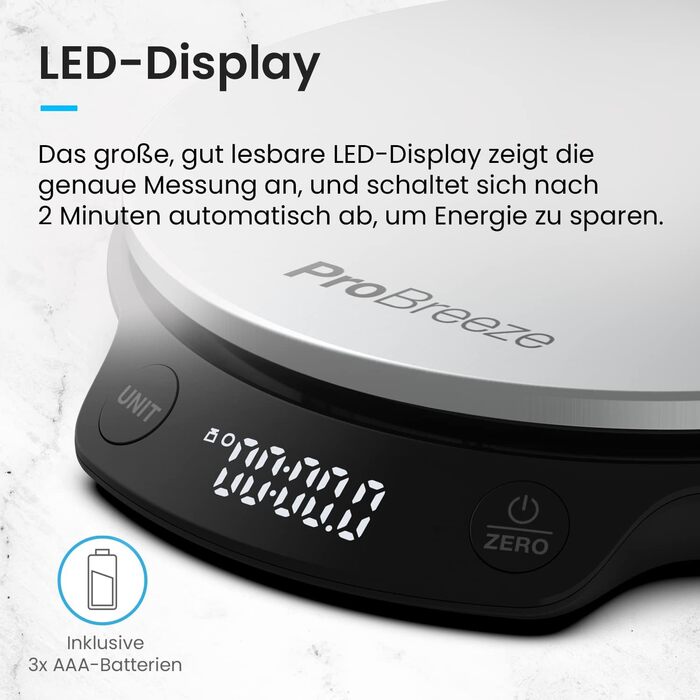 Цифрові кухонні ваги Pro Breeze до 5 кг - професійні цифрові ваги для точного вимірювання з точністю до 1 г, включаючи вимірювання