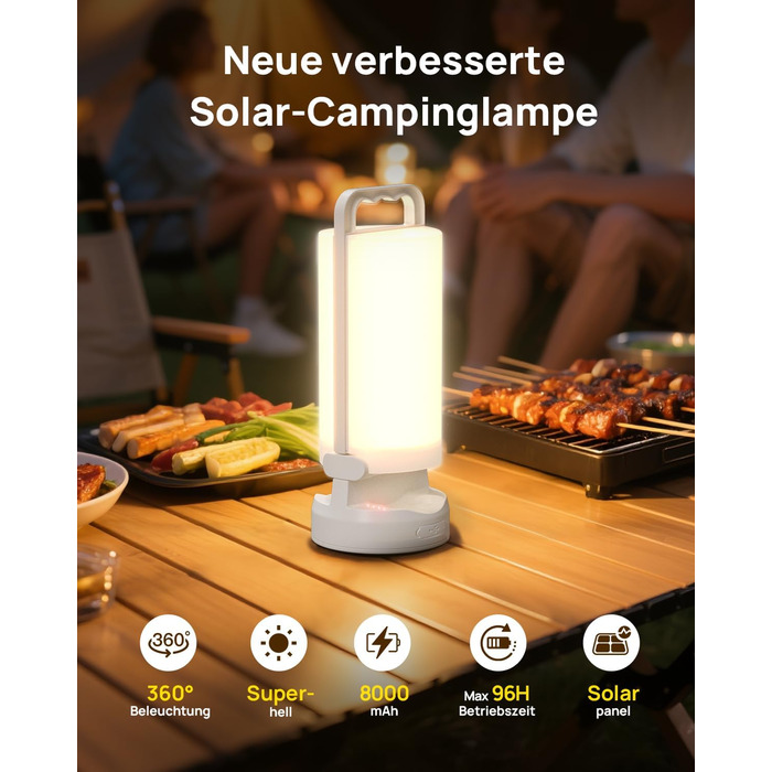 Сонячний кемпінговий ліхтар Eventek 8000 мАг, надяскравий складний світлодіодний кемпінговий ліхтар з 3 режимами та сенсорним керуванням, акумуляторний наметовий ліхтар IPX5 для відключення електроенергії, кемпінгу, походів, надзвичайних ситуацій