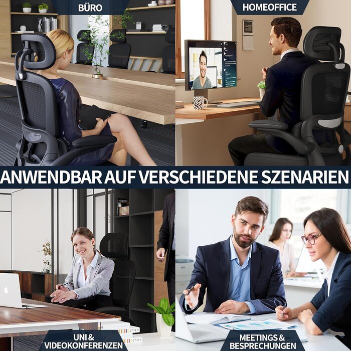 Ергономічне офісне крісло TRALT, до 150 кг, сітка, чорний