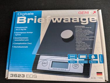 Цифрові літерні ваги Genie 3623 EDS (від 1 г до 5000 г виготовлені з міцного пластику зі скляною пластиною РК-дисплей) чорні одина