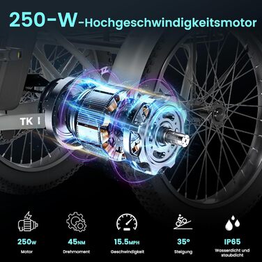 Складаний електровелосипед MOONCOOL, 20-дюймовий електровелосипед для чоловіків та жінок з акумулятором 36 В 20 Аг, двигуном 250 Вт, РК-дисплеєм, швидкістю 25 км/год, запасом ходу 167 км, IP65, 45 м/год електровелосипед з великими кошиками, сланцево-сірий