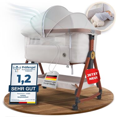 Дитяче ліжечко KUNU - Дитяче ліжечко для сну на боці з колесами для пружинного ліжка - Дитяче ліжечко на колесах 3-в-1 Дорожня колиска-колиска - Колиска з функцією гойдання та регулюванням висоти - Безпечне дорожнє ліжечко, включаючи дорожню сумку