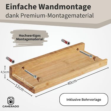 Набір з 2 бамбукових карнизів для картин Camerado, 40 см дерев&39яна настінна полиця, включаючи кришки для гвинтів, 40 см - 2 шт.