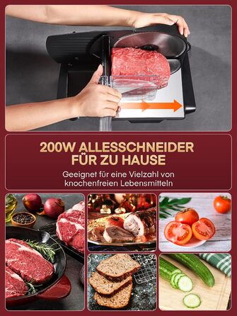 Електричний нарізувач їжі 200 Вт для домашнього використання, професійний хліборізка зі знімним лезом 2 x 19 см, кнопка точної товщини нарізки м'яса, шинки, хліба, фруктів, захист чорний