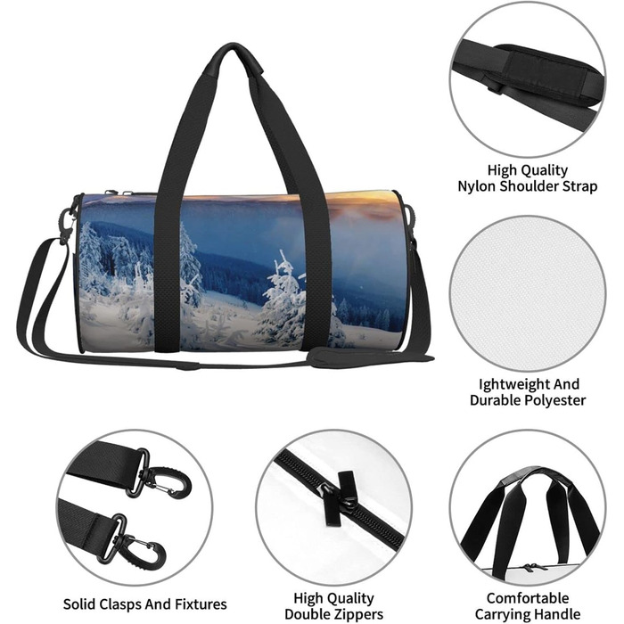 Спортивна сумка для подорожей Захід сонця, зимова, гірська, з принтом, дорожня сумка на ніч, чорна, універсальний розмір