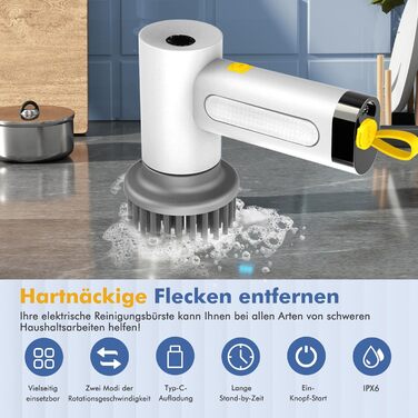 Електрична щітка для чищення, віджимний скребок для ванної кімнати та затірки, щітка для чищення домогосподарства з 5 насадками, 2