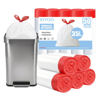 Білі сміттєві пакети об&39ємом 35 л зі шнурком, стійкі до розриву сміттєві пакети для кухні, 50 шт. сміттєвих пакетів з ручкою для перенесення