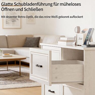 Комод з розетками, комод з 6 шухлядами, 2 USB та 2 розетки змінного струму, дерев&39яний комод, для спальні, вітальні, коридору, 106 x 81,5 x 39 см, білий