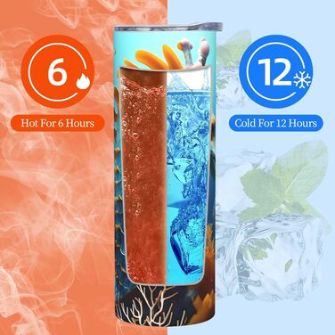 Кухоль з прямою трубочкою, 590 мл, принт синього морського коника, дорожній кухоль, підходить для кемпінгу, офісу та дому