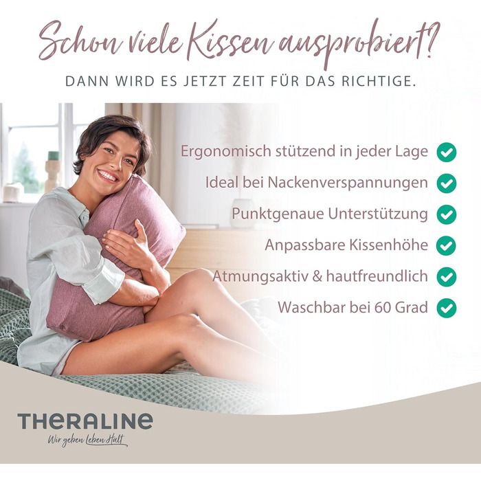 Подушка Theraline Ергономічна подушка з піни з ефектом пам&39яті з намистинами Подушка для підтримки шиї для сну на боці та на спині У комплекті чохол з бамбукового джерсі, приблизно 50x30 см Меланжево-сірий, середньо-сірий