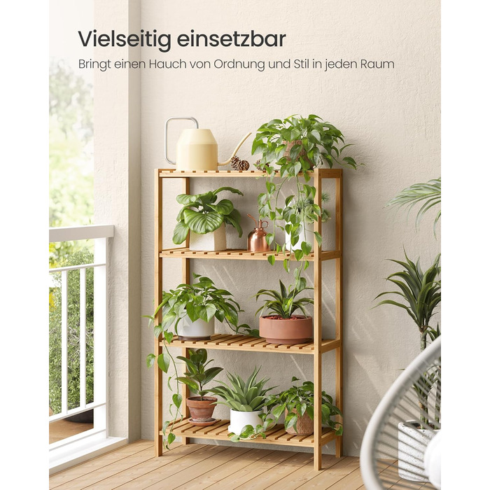 Полиця для ванної кімнати SONGMICS, кухонна полиця, взуттєва полиця з 4 ярусами, бамбукова окремостояча полиця, 26 x 60 x 100 см, для ванної кімнати, вітальні, коридору, кухні, натуральний бежевий BCB034Y01 4 полиці