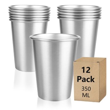 Набір з 12 чашок з нержавіючої сталі, чашки для пиття з нержавіючої сталі об&39ємом 350 мл, дитячі чашки з нержавіючої сталі розміром 84 x 103 мм, металеві чашки, чарки