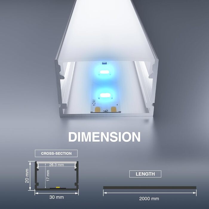 Профіль алюмінієвий HOOLED для світлодіодної стрічки екрануючий матовий 2 м х 5 шт. , 30 мм х 20 мм, підходить для світлових стрічок різних виробників, максимальна ширина 25,2 мм