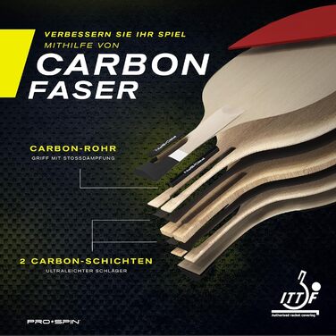 Професійна ракетка для настільного тенісу PRO SPIN карбонова червона